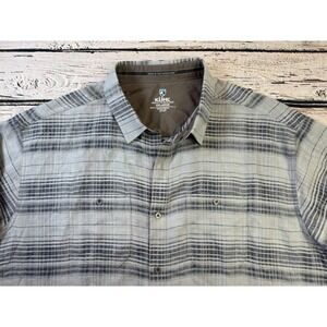 Kuhl Plaid Skorpio Shirt S/S Button Up Mens XXL 2XL Cotton Linen Gray‎